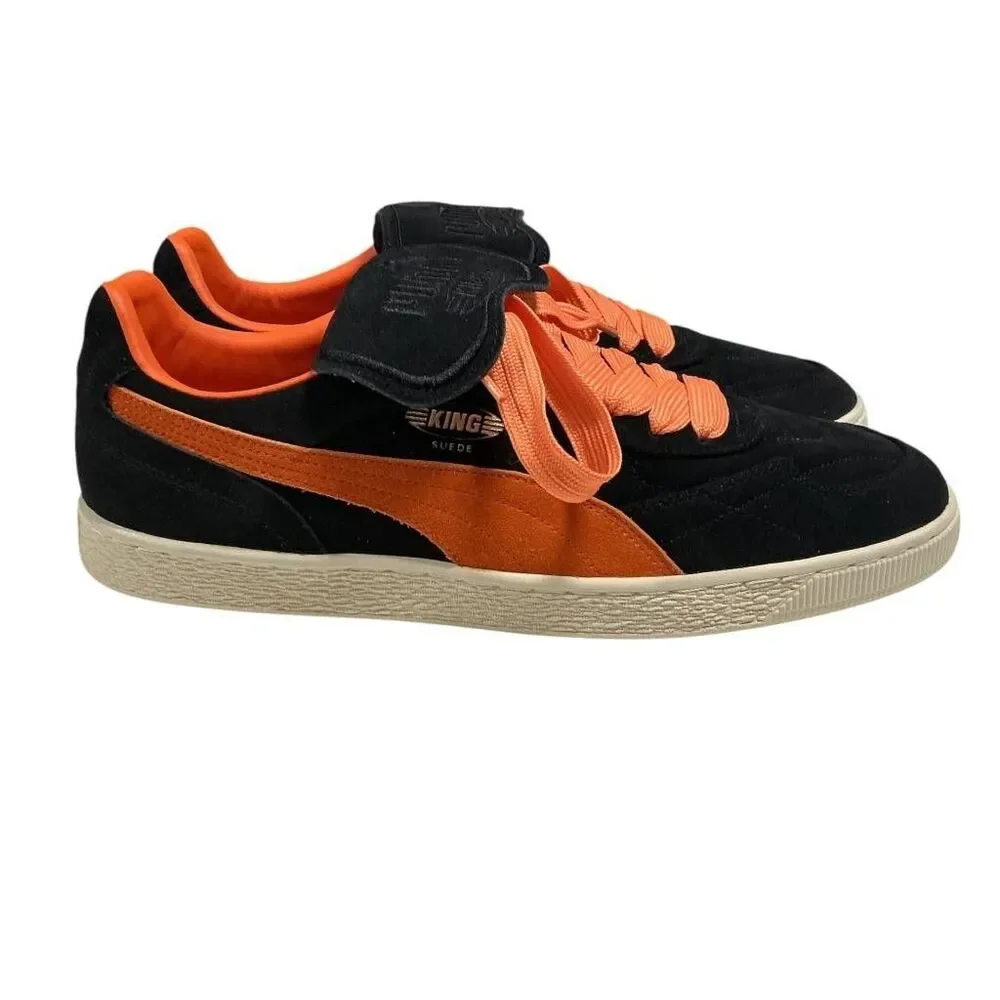Puma King Suede Sneakers Men 14 Black Orange Fat Laces Casual Skater Shoes NEW
